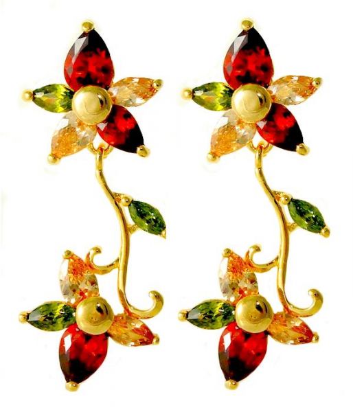 Brinco Folheado a Ouro Zirconias Coloridas